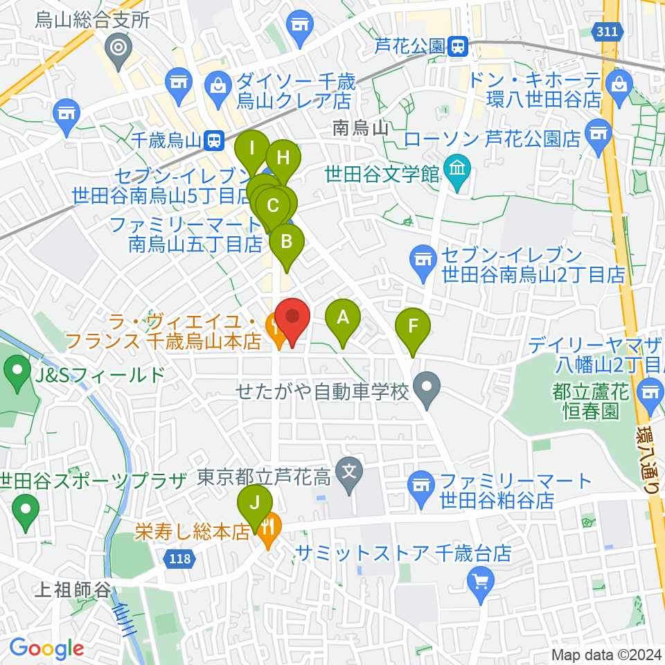 ユリミュージックキャンパス千歳鳥山教室周辺のカフェ一覧地図