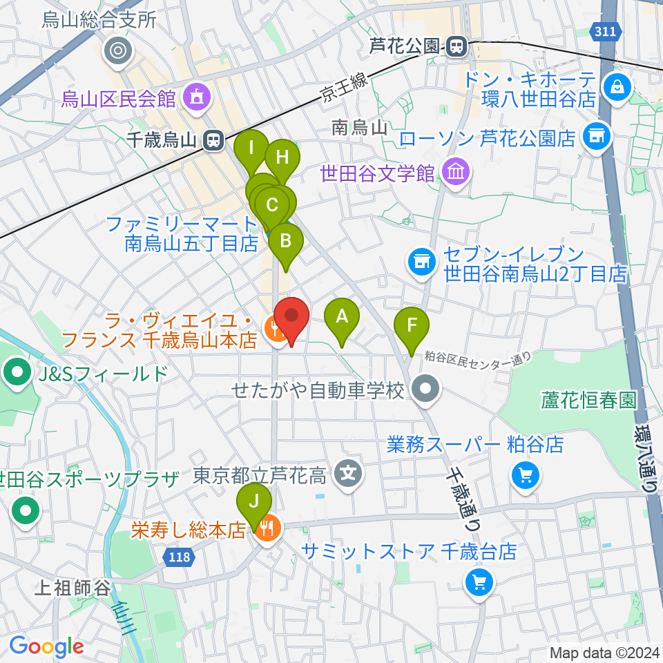 ユリミュージックキャンパス千歳鳥山教室周辺のカフェ一覧地図