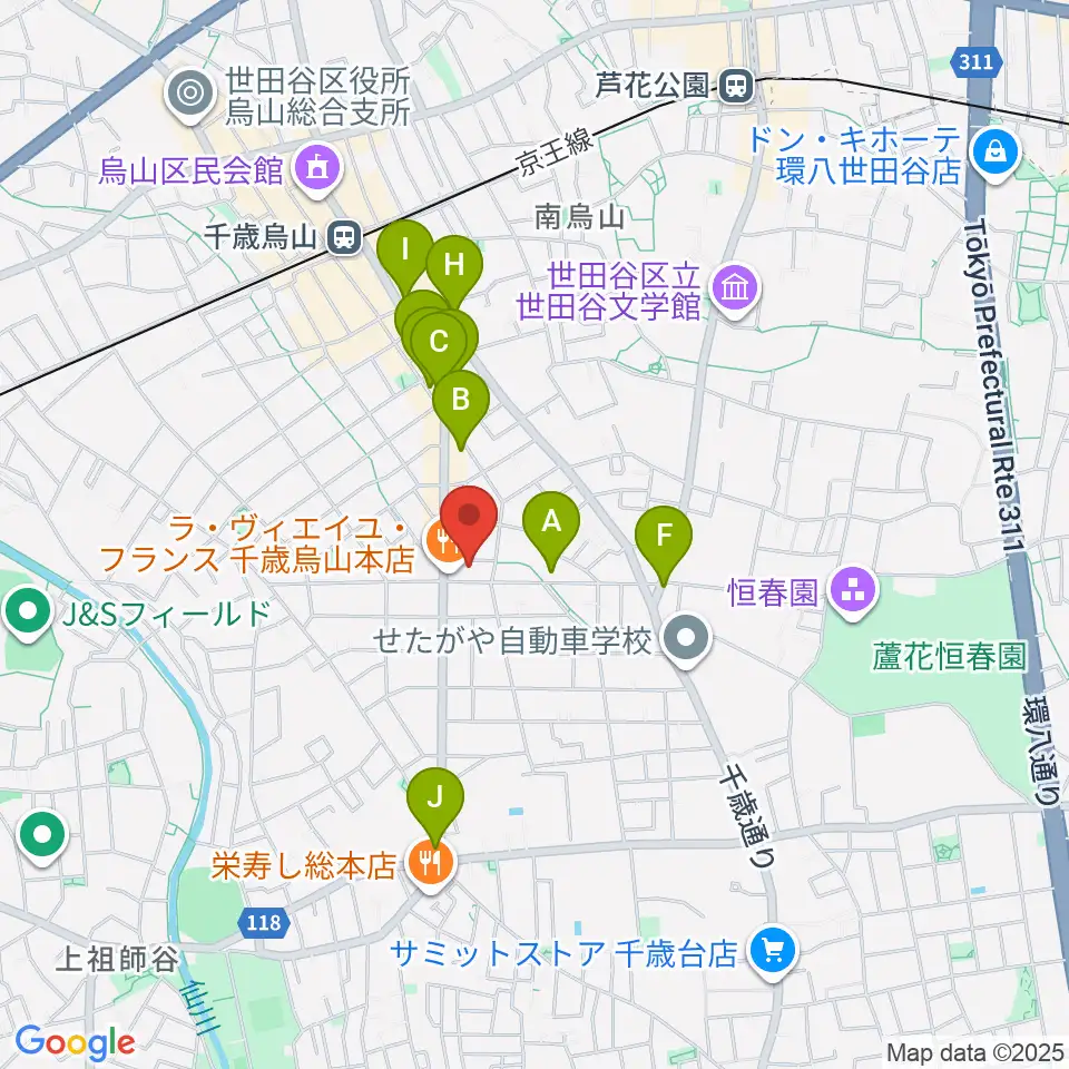 ユリミュージックキャンパス千歳鳥山教室周辺のカフェ一覧地図