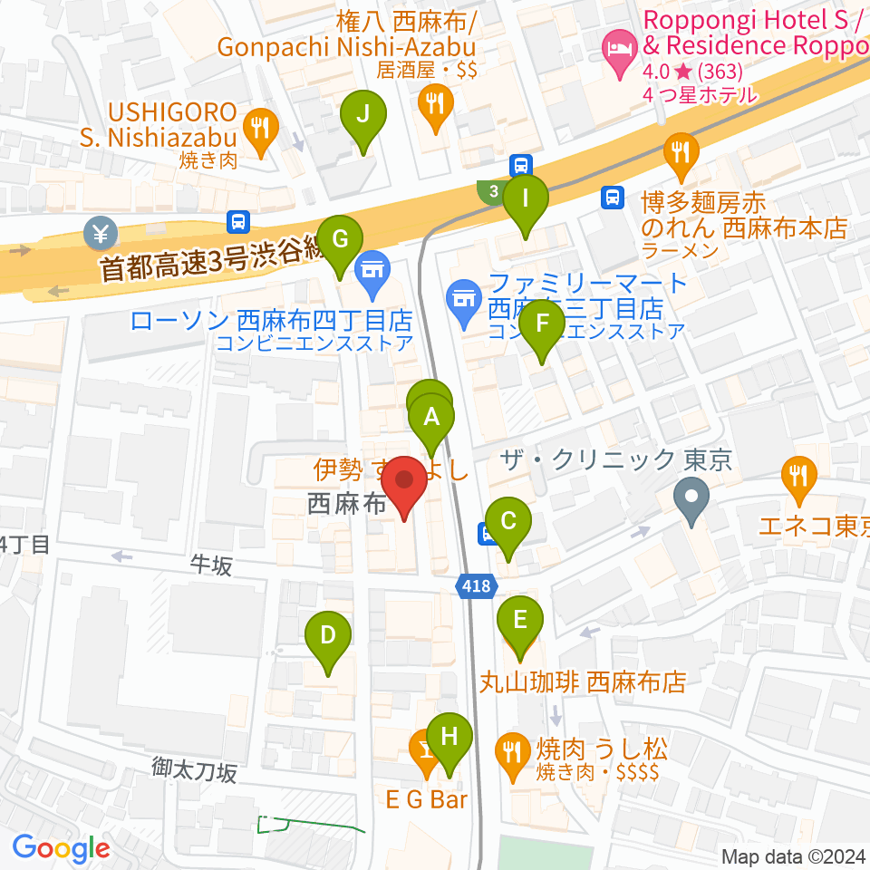 霞町音楽堂周辺のカフェ一覧地図