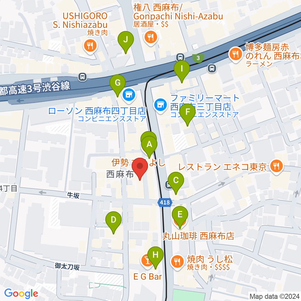 霞町音楽堂周辺のカフェ一覧地図