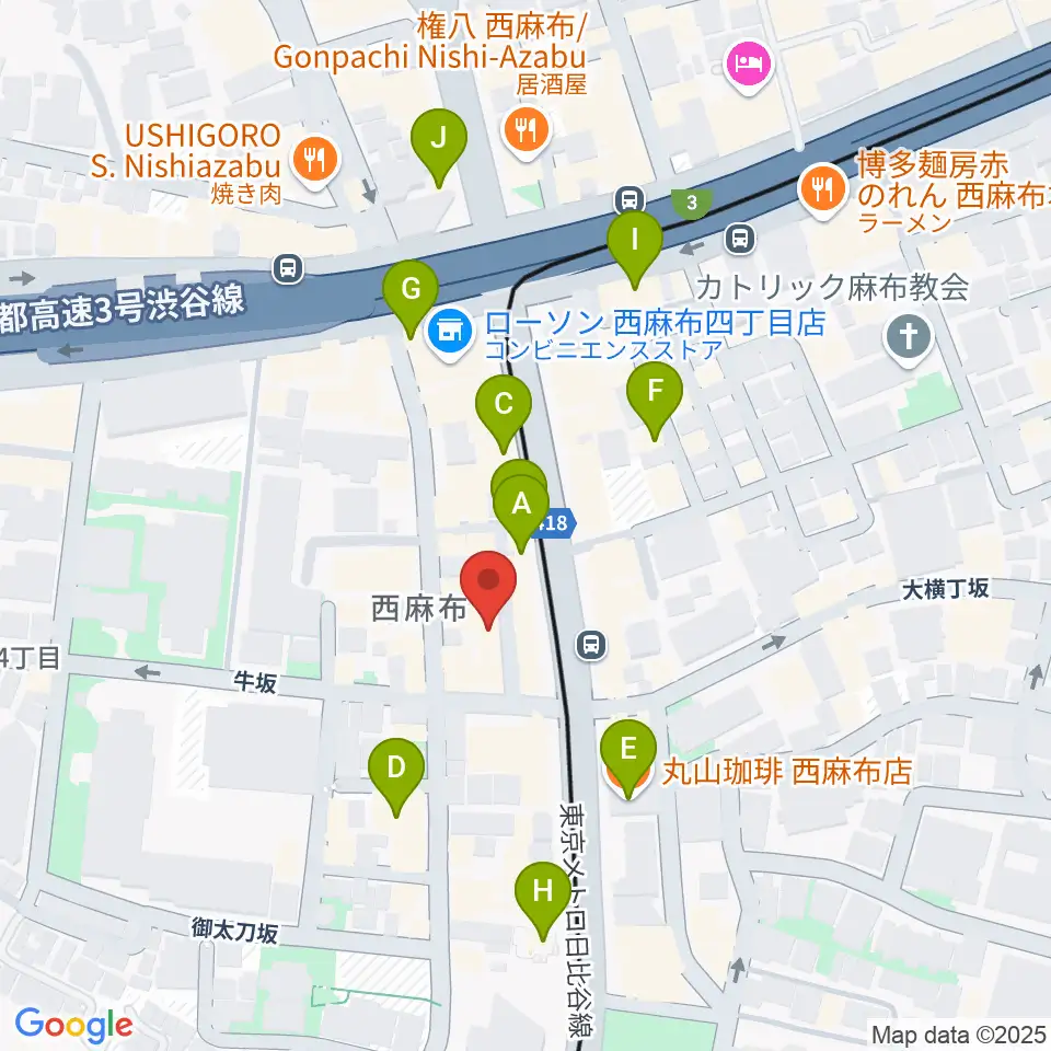 霞町音楽堂周辺のカフェ一覧地図