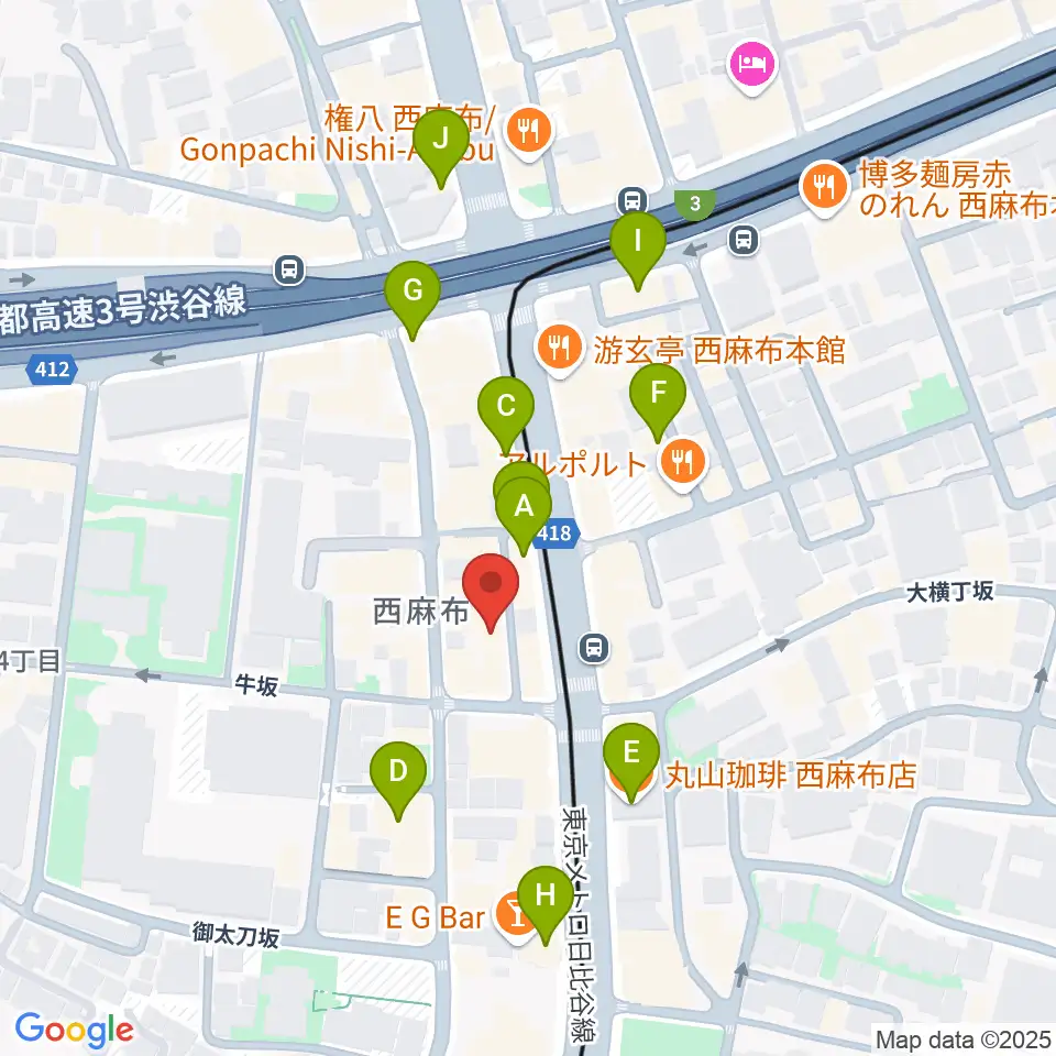 霞町音楽堂周辺のカフェ一覧地図