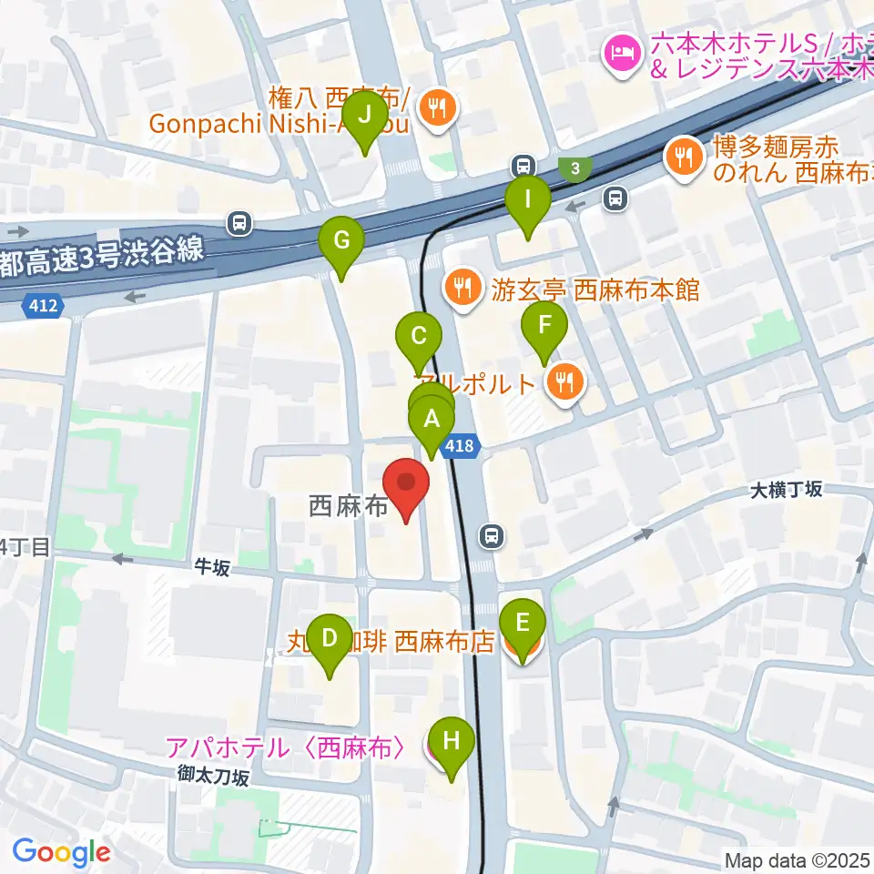 霞町音楽堂周辺のカフェ一覧地図