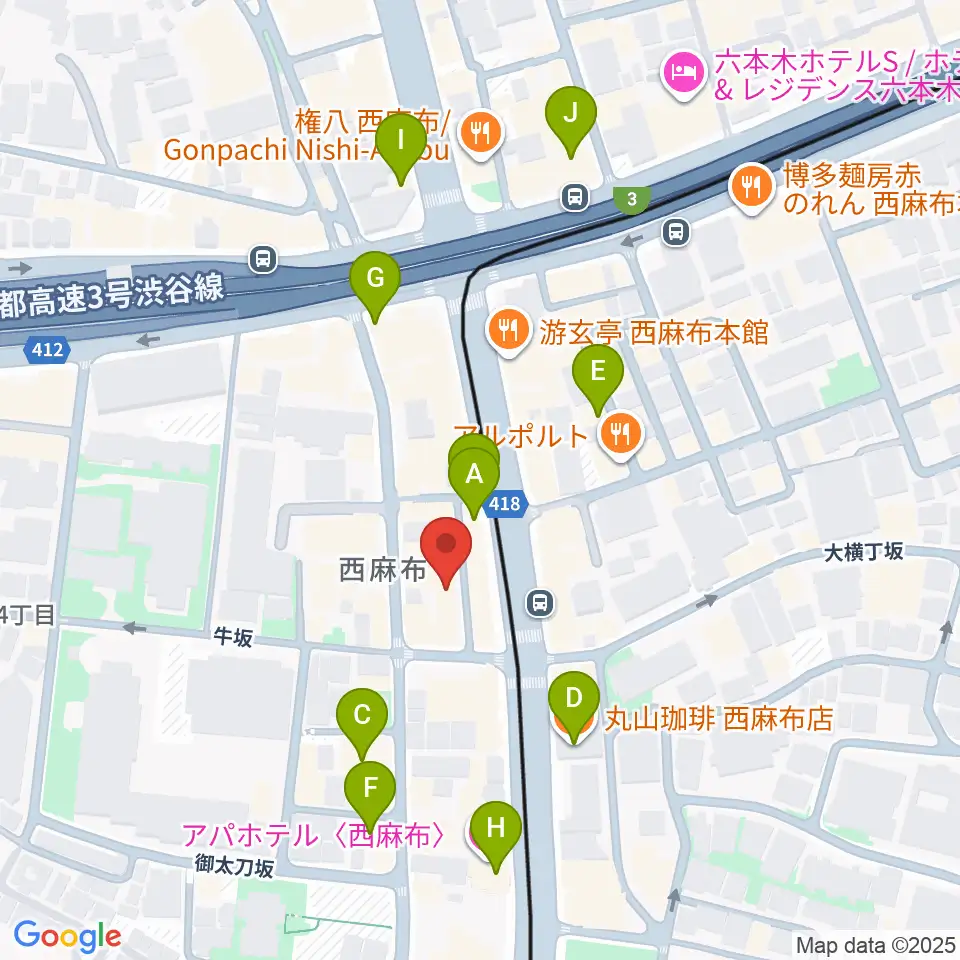 霞町音楽堂周辺のカフェ一覧地図