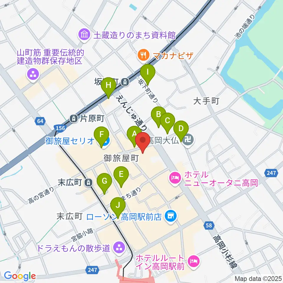 御旅屋座周辺のカフェ一覧地図