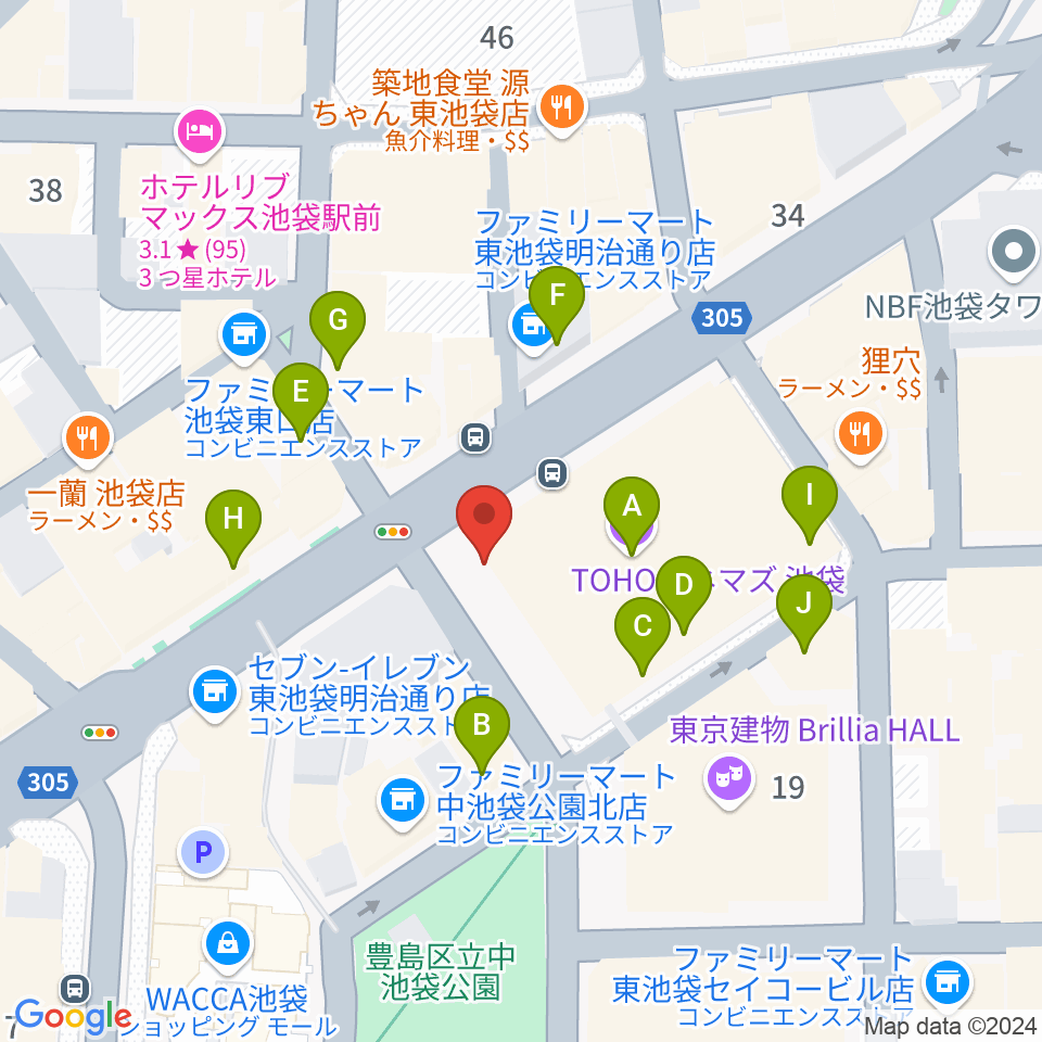 TOHOシネマズ池袋周辺のカフェ一覧地図