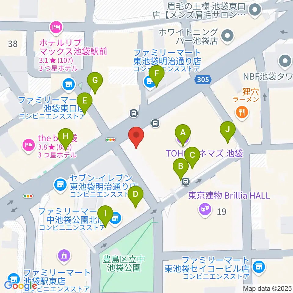 TOHOシネマズ池袋周辺のカフェ一覧地図
