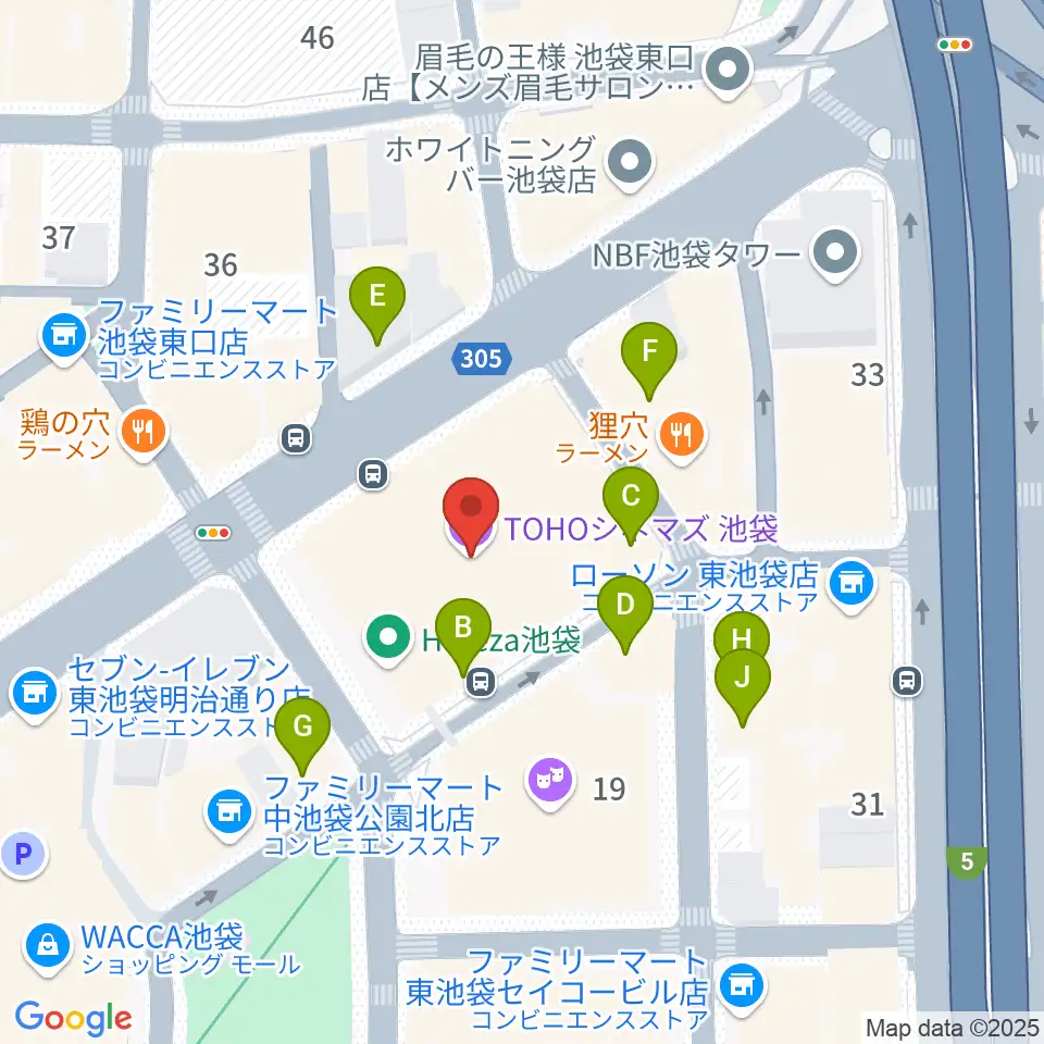 TOHOシネマズ池袋周辺のカフェ一覧地図