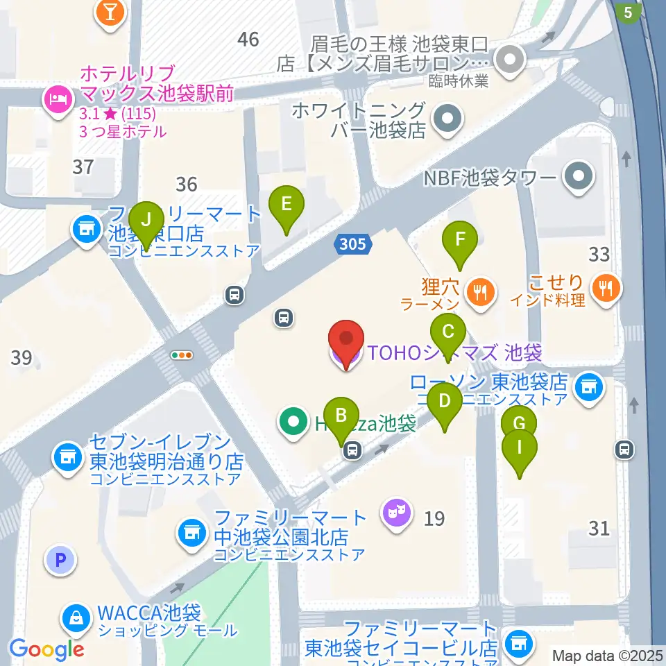 TOHOシネマズ池袋周辺のカフェ一覧地図