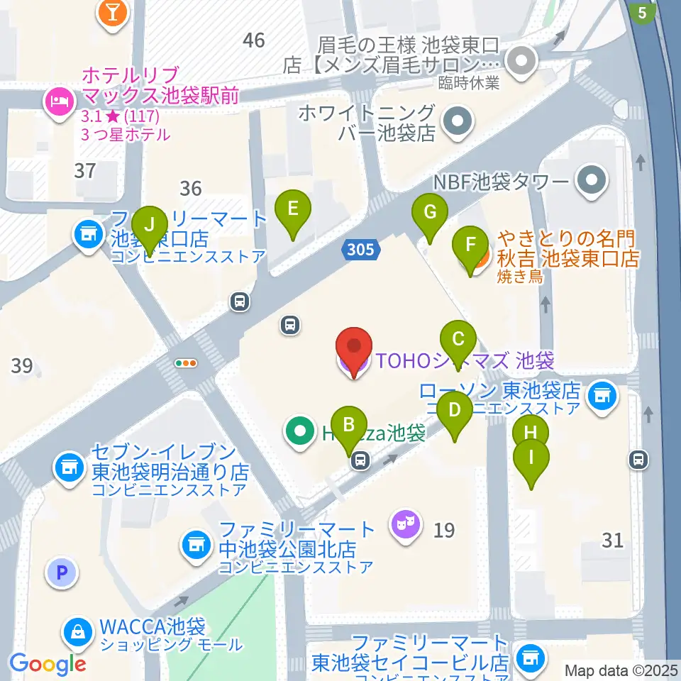 TOHOシネマズ池袋周辺のカフェ一覧地図