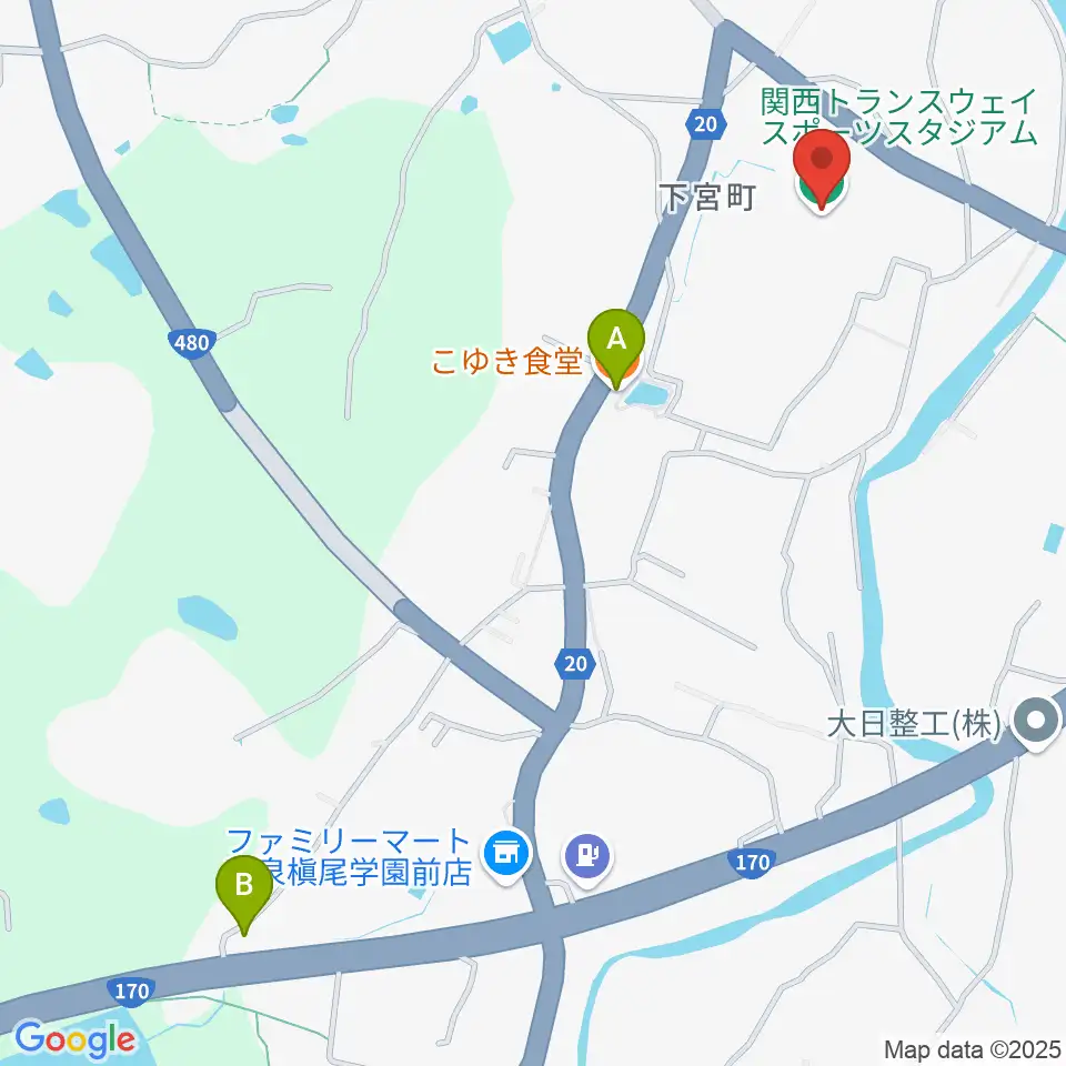 関西トランスウェイスポーツスタジアム周辺のカフェ一覧地図