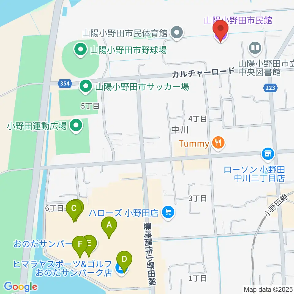 山陽小野田市民館周辺のカフェ一覧地図