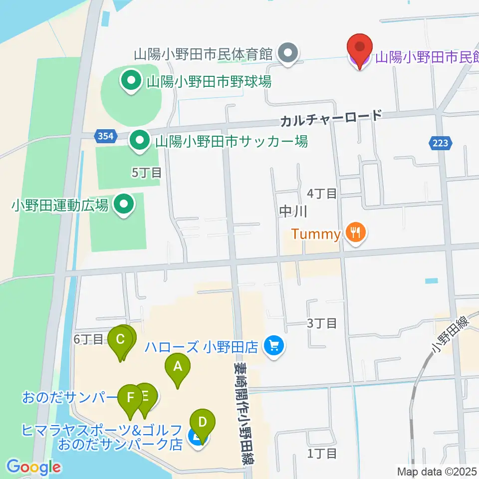 山陽小野田市民館周辺のカフェ一覧地図