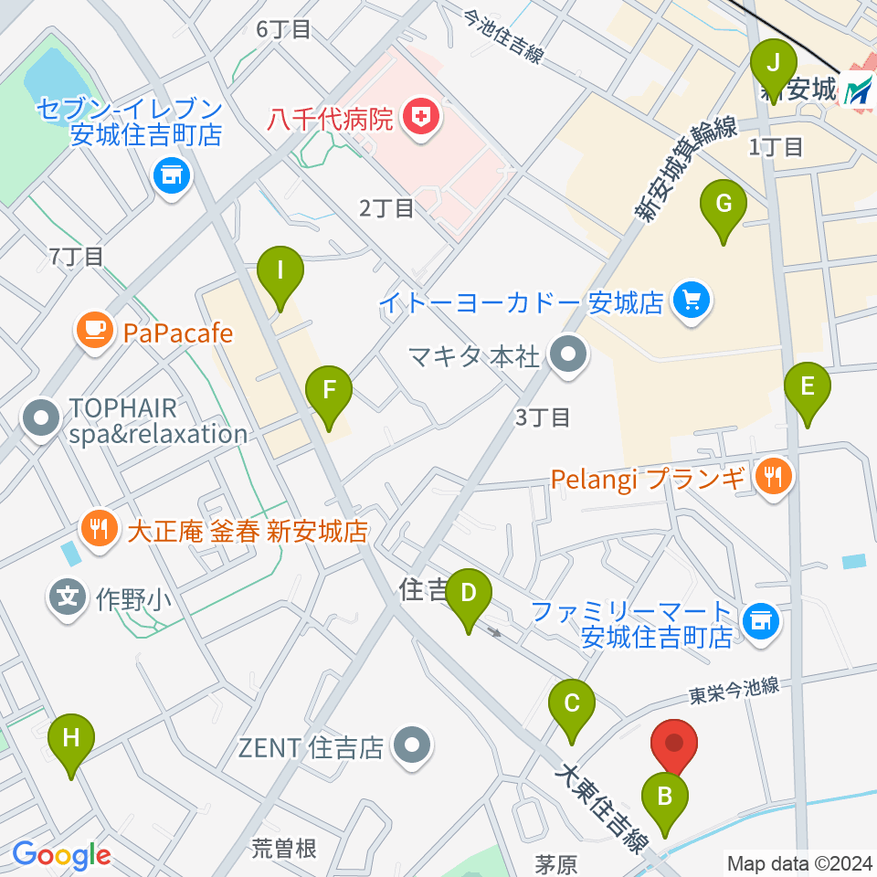 ボーカル教室かのん アンディ安城校周辺のカフェ一覧地図