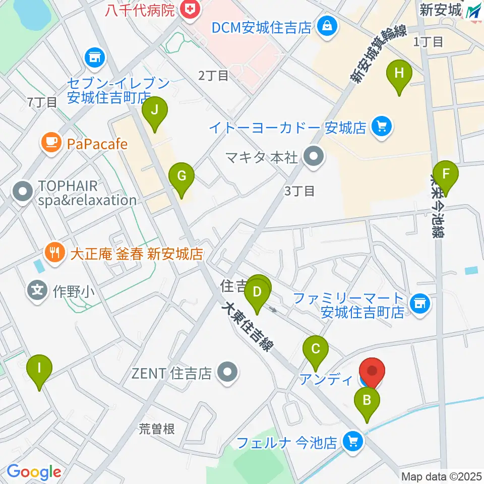 ボーカル教室かのん アンディ安城校周辺のカフェ一覧地図