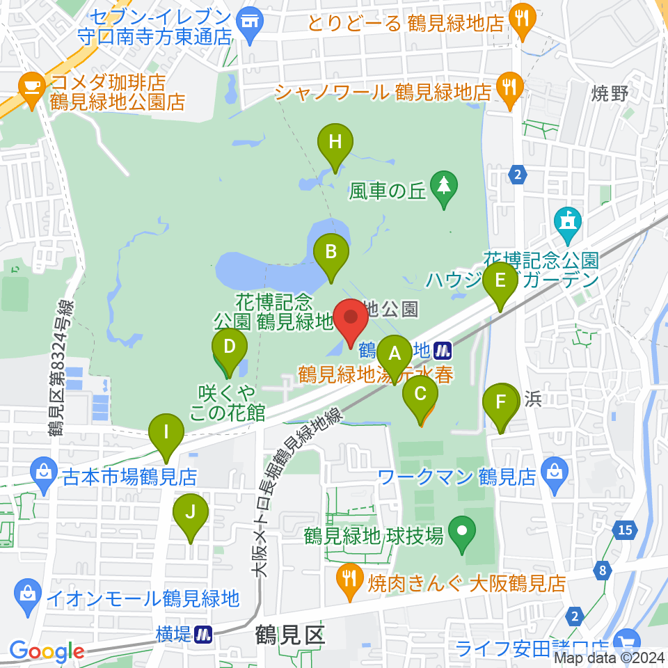 ハナミズキホール（水の館ホール）周辺のカフェ一覧地図