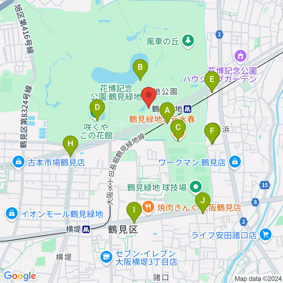 ハナミズキホール（水の館ホール）周辺のカフェ一覧地図