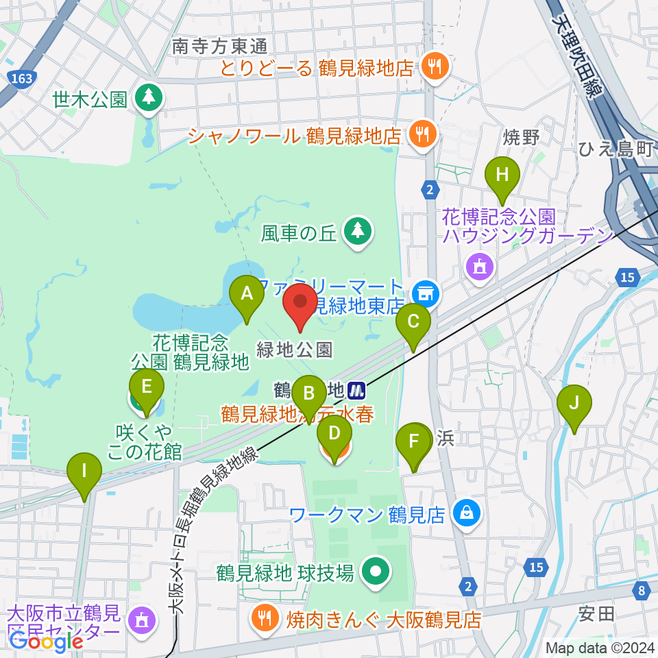 花博記念ホール周辺のカフェ一覧地図