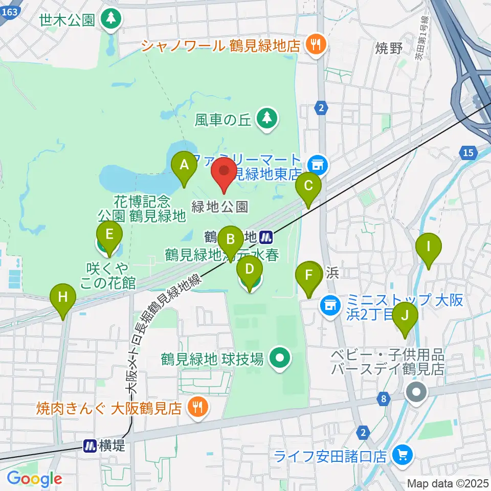 花博記念ホール周辺のカフェ一覧地図