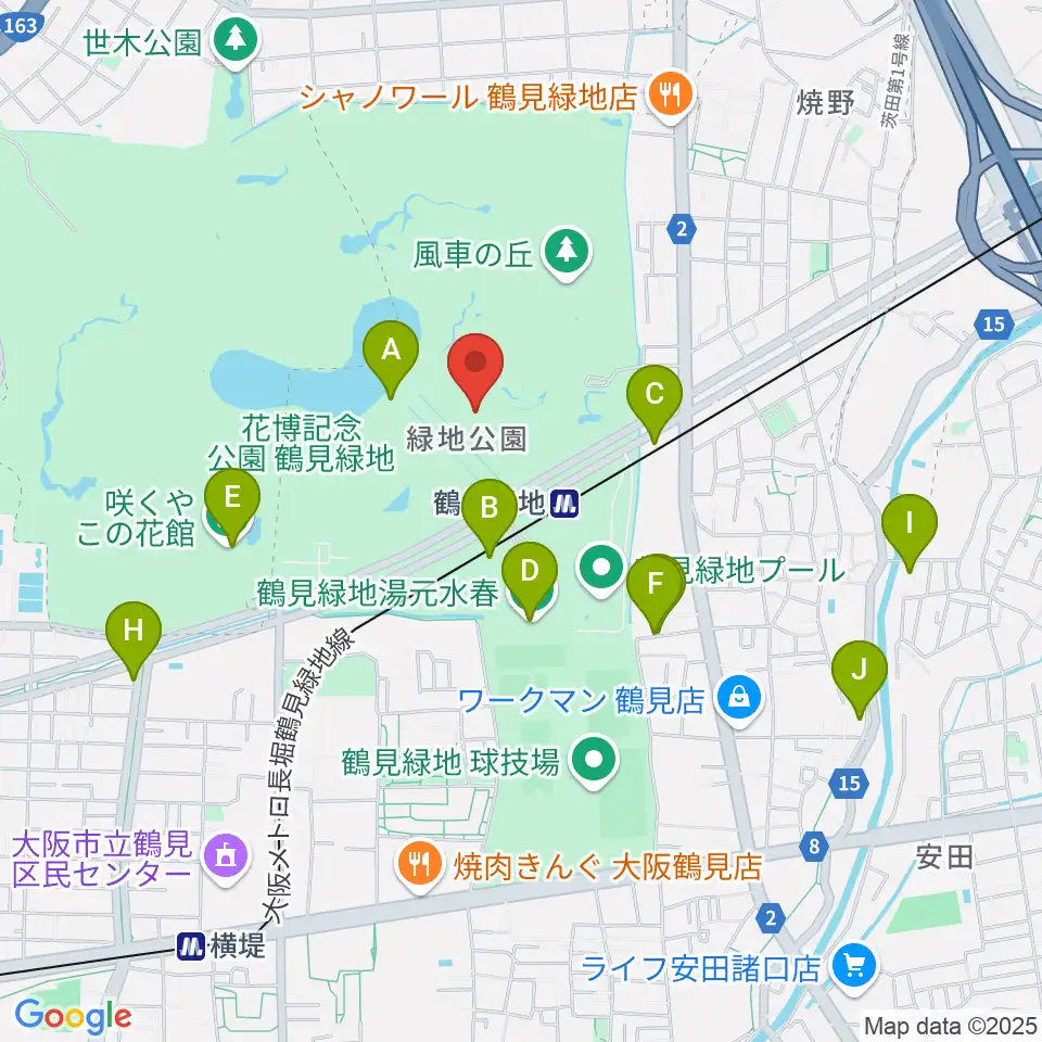 花博記念ホール周辺のカフェ一覧地図