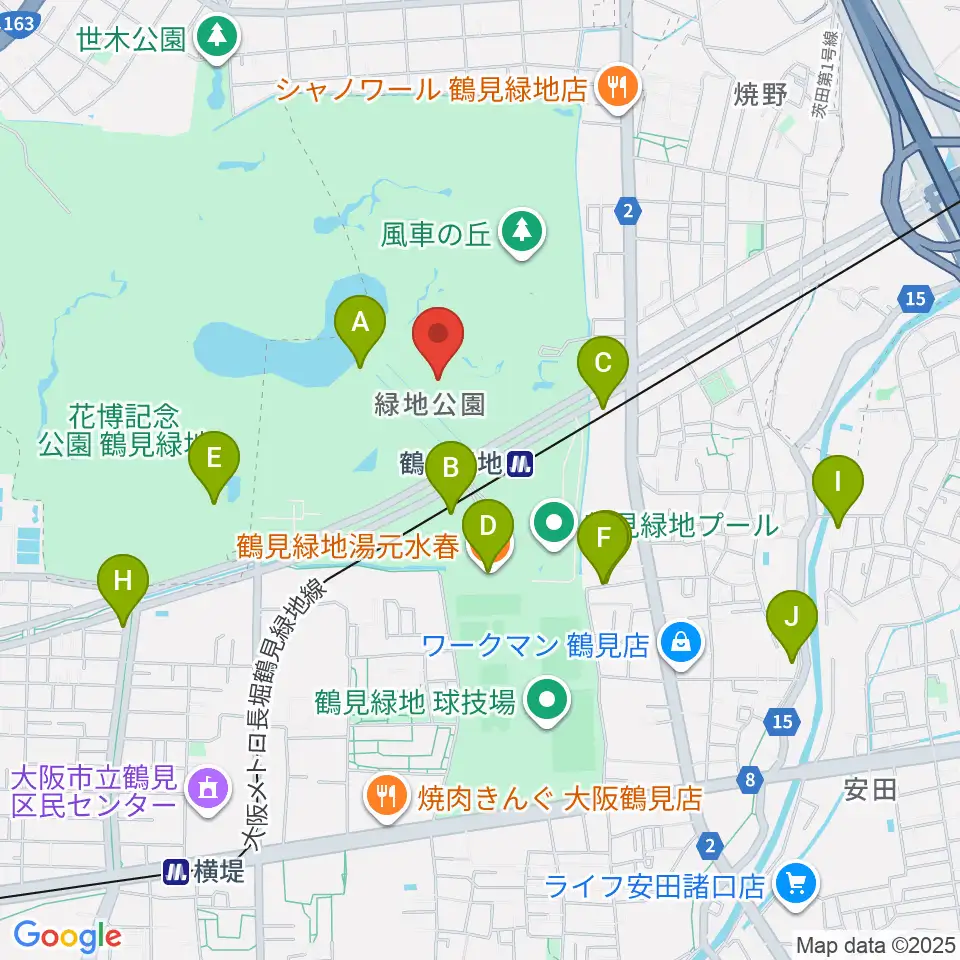 花博記念ホール周辺のカフェ一覧地図