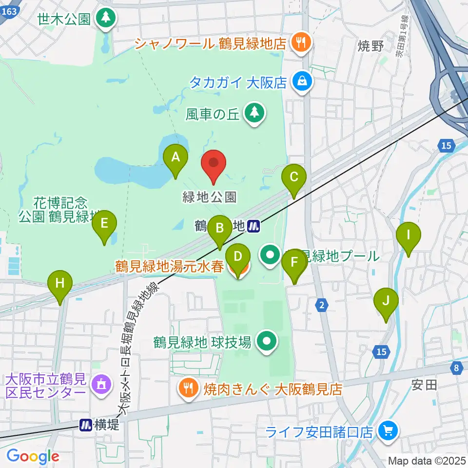 花博記念ホール周辺のカフェ一覧地図