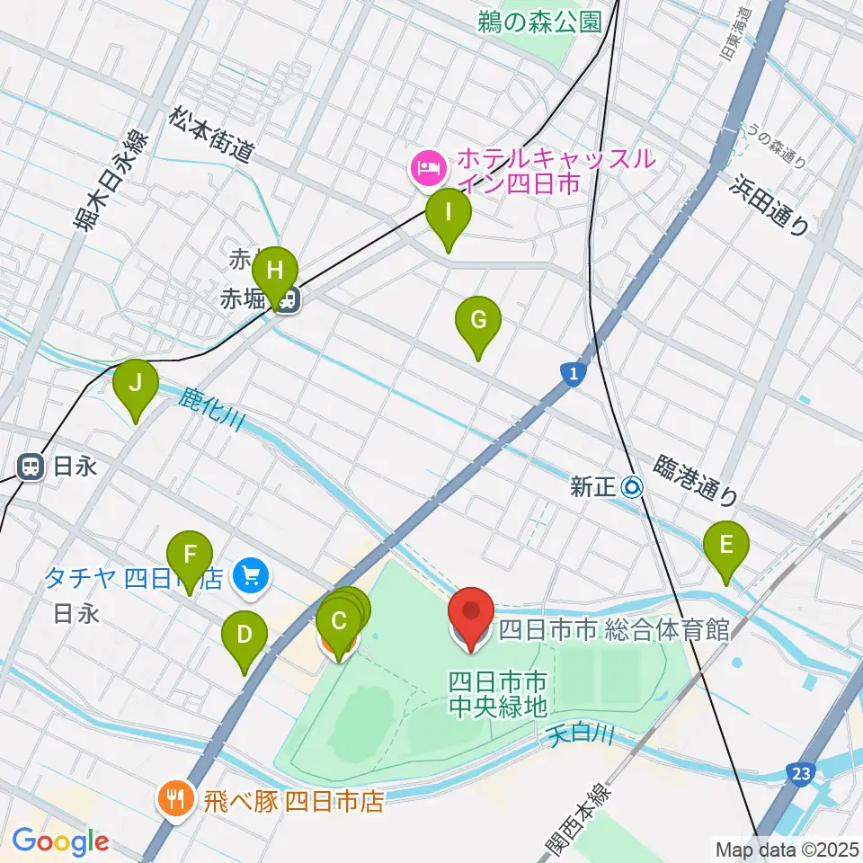 相好アリーナ四日市周辺のカフェ一覧地図