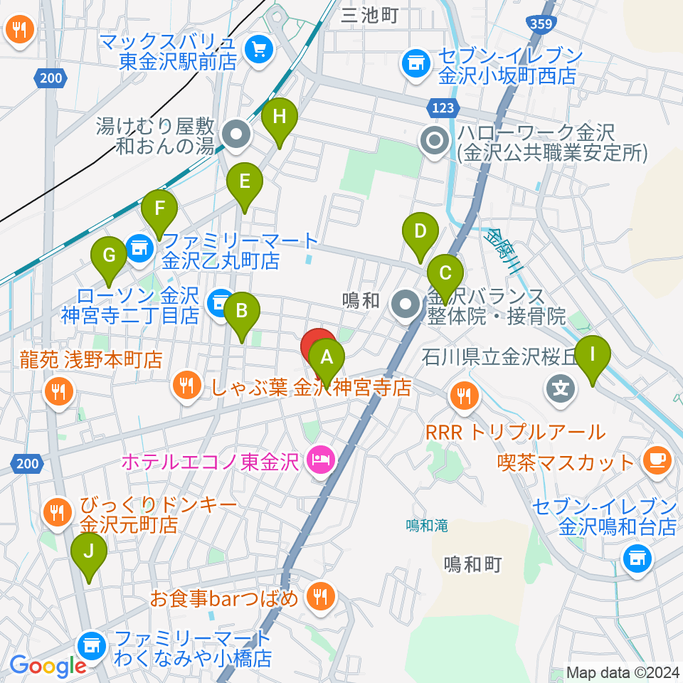 篠田楽器周辺のカフェ一覧地図