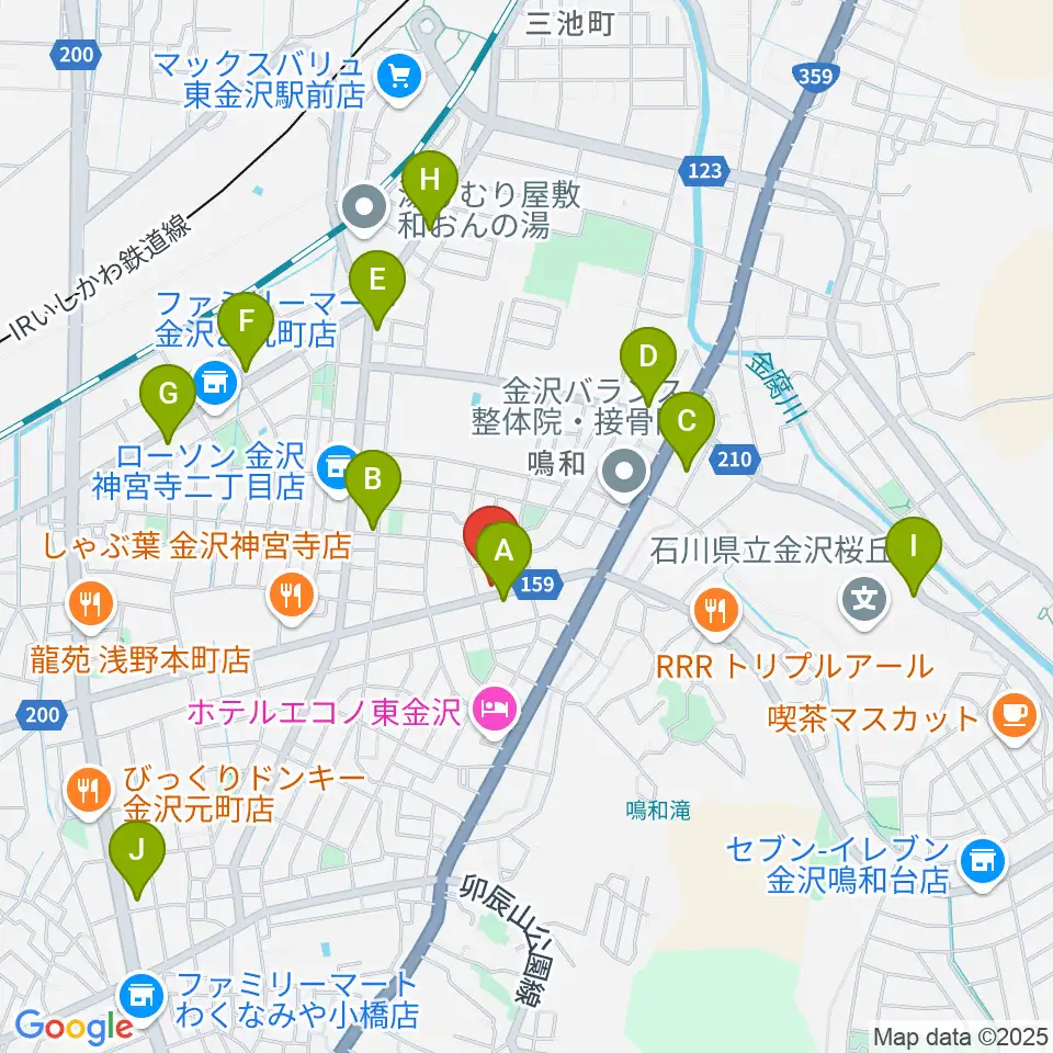篠田楽器周辺のカフェ一覧地図