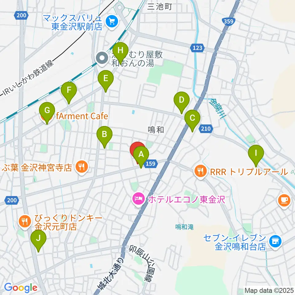 篠田楽器周辺のカフェ一覧地図
