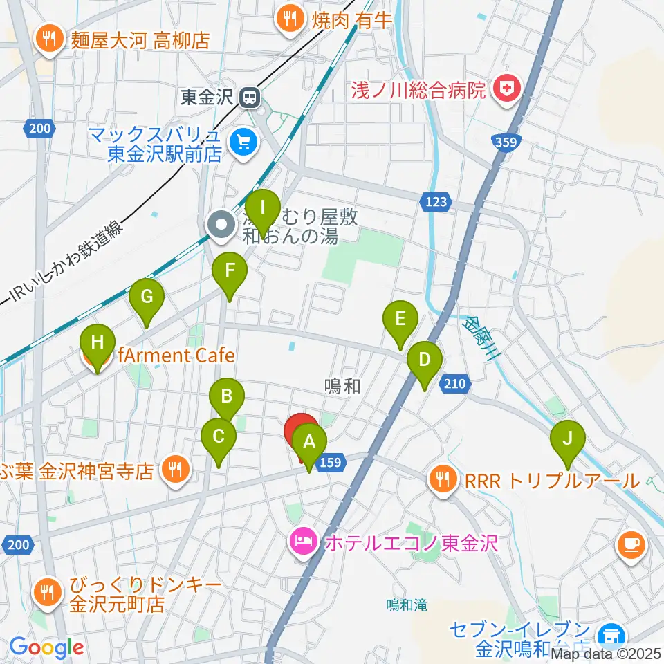 篠田楽器周辺のカフェ一覧地図