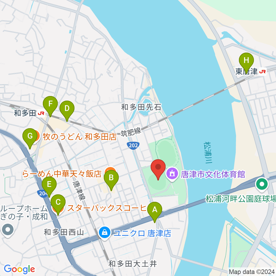 SHOWAハンバーガースタジアム唐津周辺のカフェ一覧地図