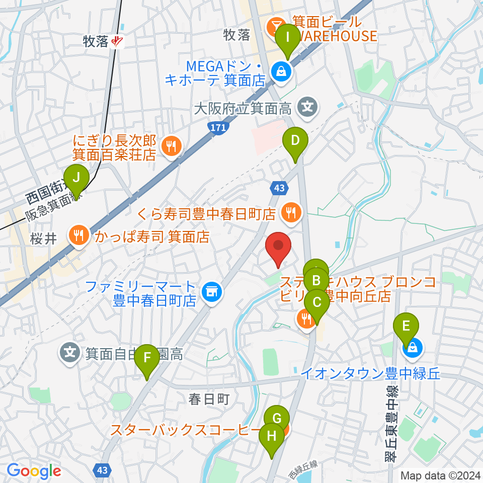 愛ピアノ調律周辺のカフェ一覧地図