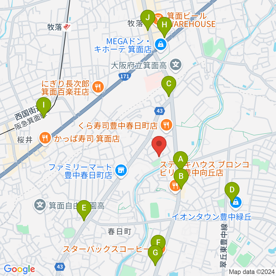 愛ピアノ調律周辺のカフェ一覧地図