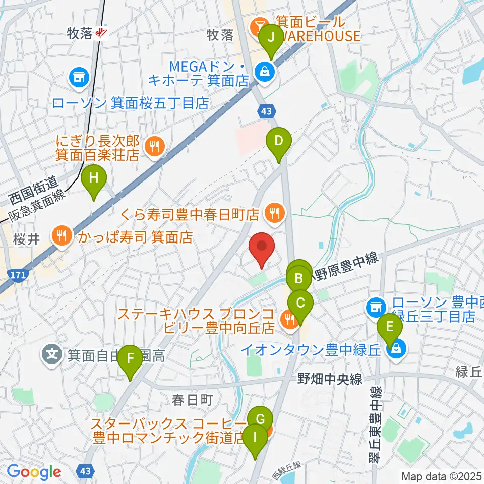愛ピアノ調律周辺のカフェ一覧地図