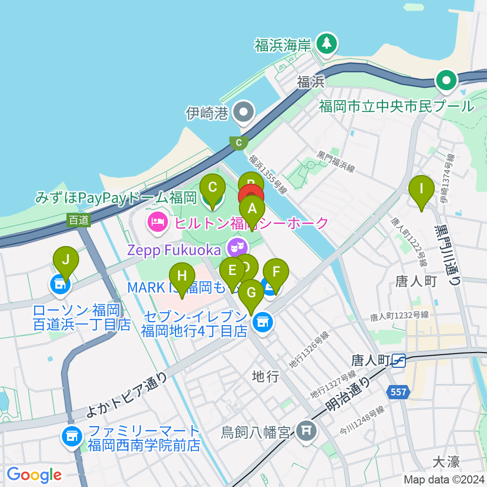 よしもと福岡 大和証券劇場周辺のカフェ一覧地図