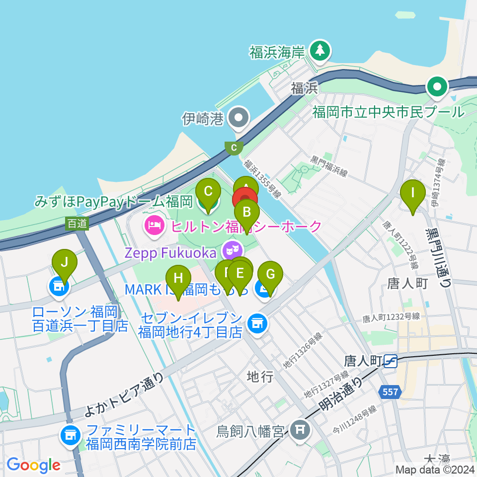 西日本シティ銀行 HKT48劇場周辺のカフェ一覧地図