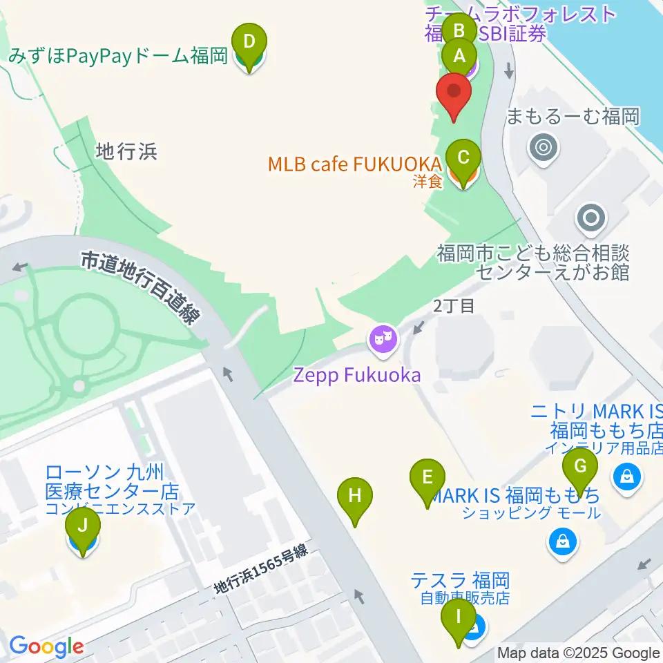 17LIVE HKT48劇場周辺のカフェ一覧地図