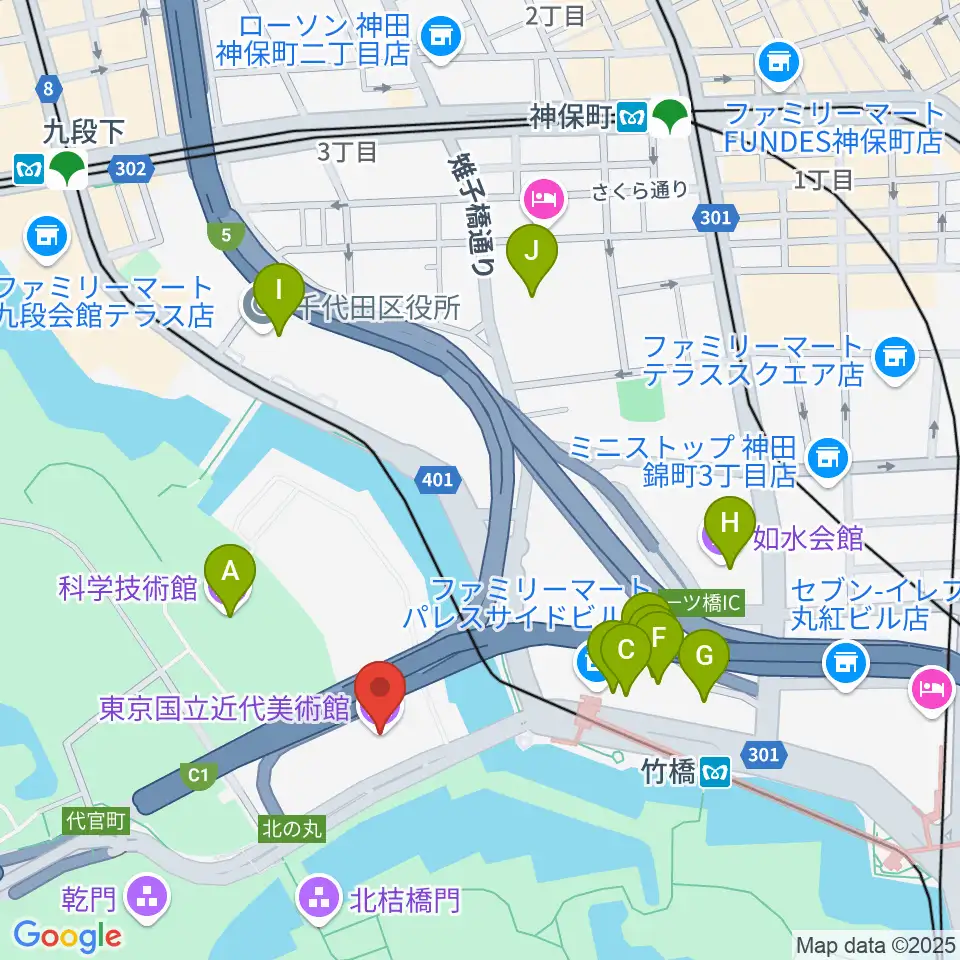 東京国立近代美術館周辺のカフェ一覧地図