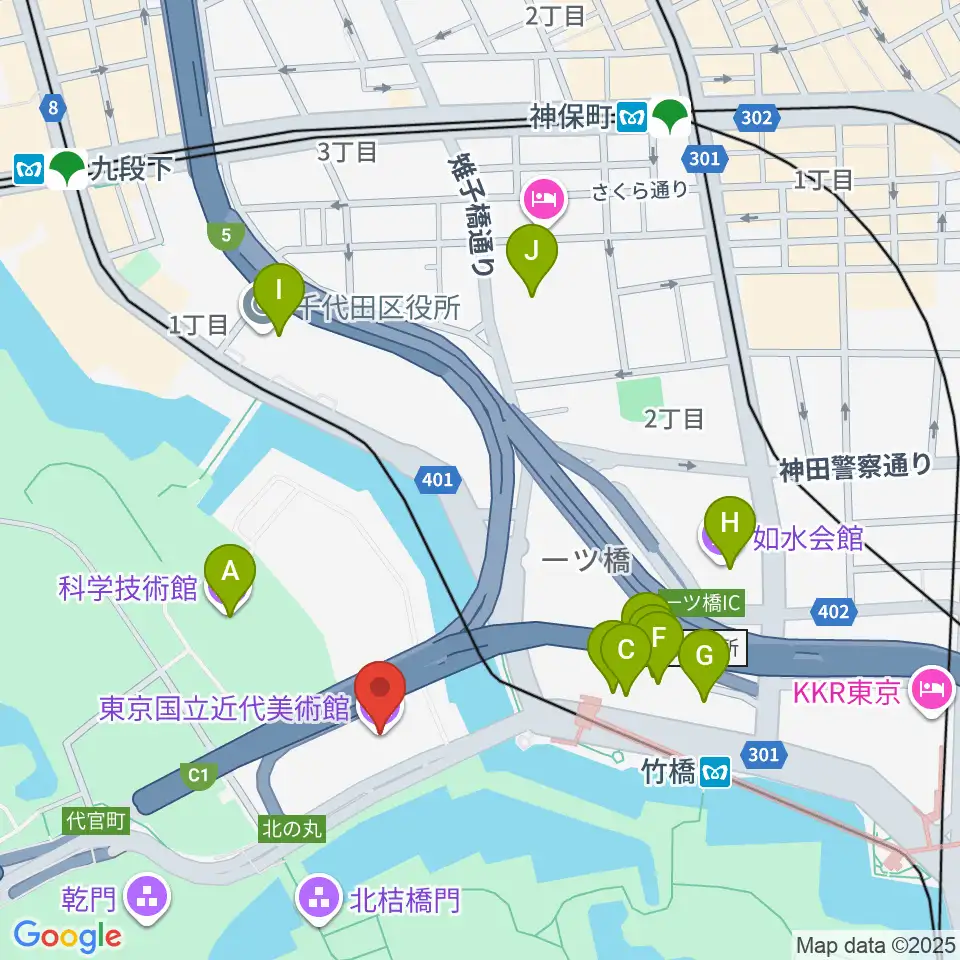 東京国立近代美術館周辺のカフェ一覧地図