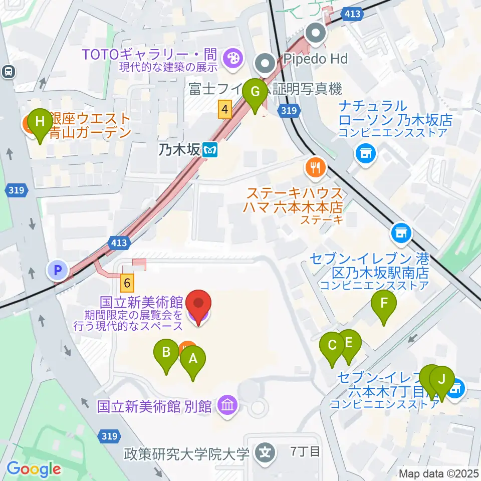 国立新美術館周辺のカフェ一覧地図