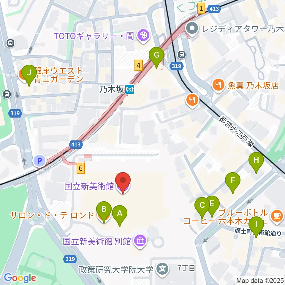 国立新美術館周辺のカフェ一覧地図