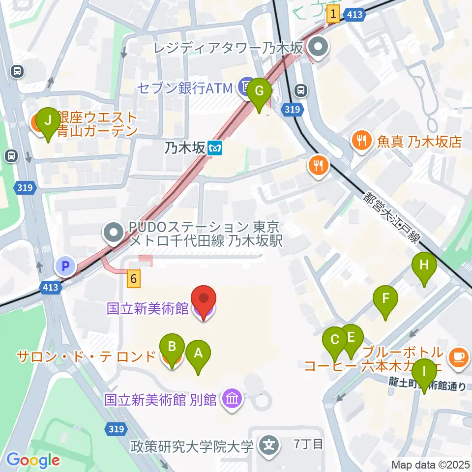 国立新美術館周辺のカフェ一覧地図