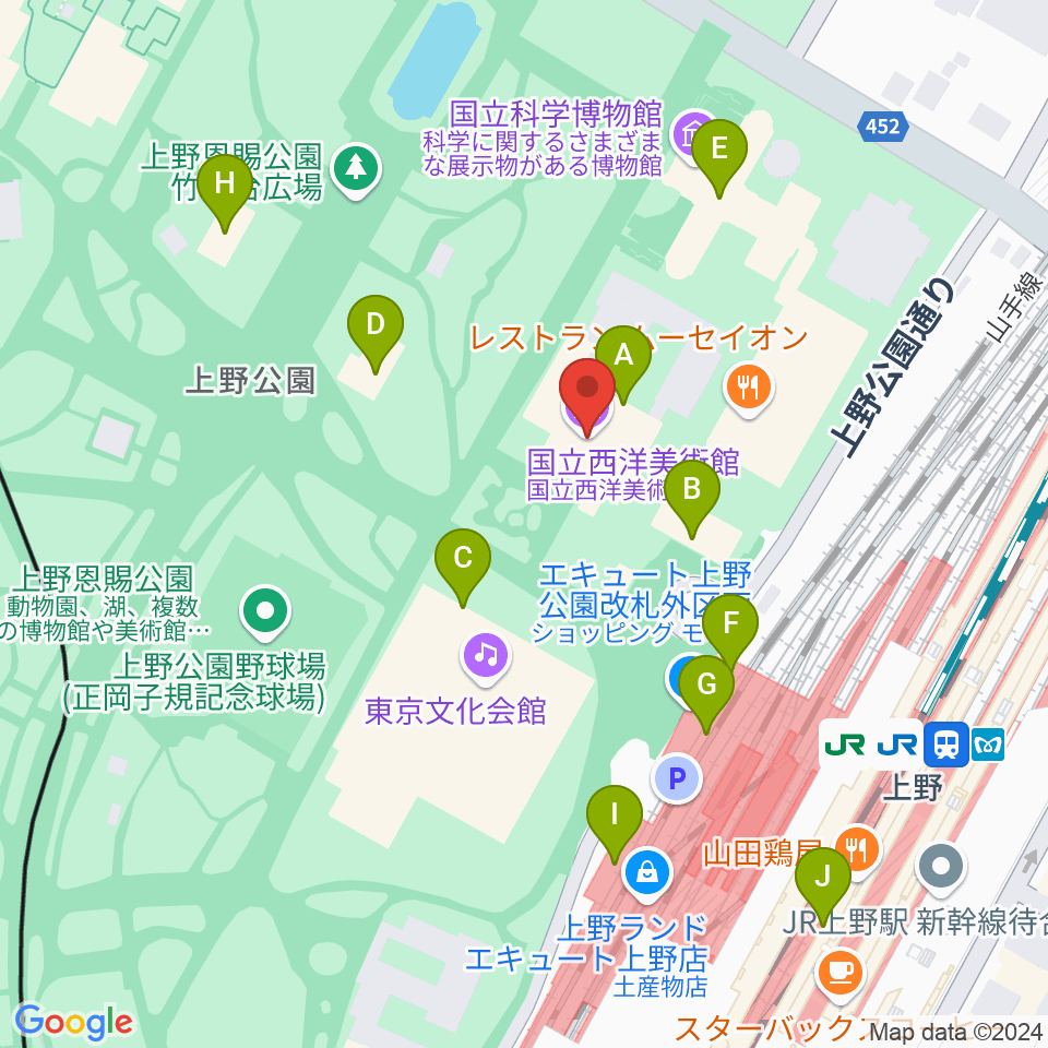 国立西洋美術館周辺のカフェ一覧地図