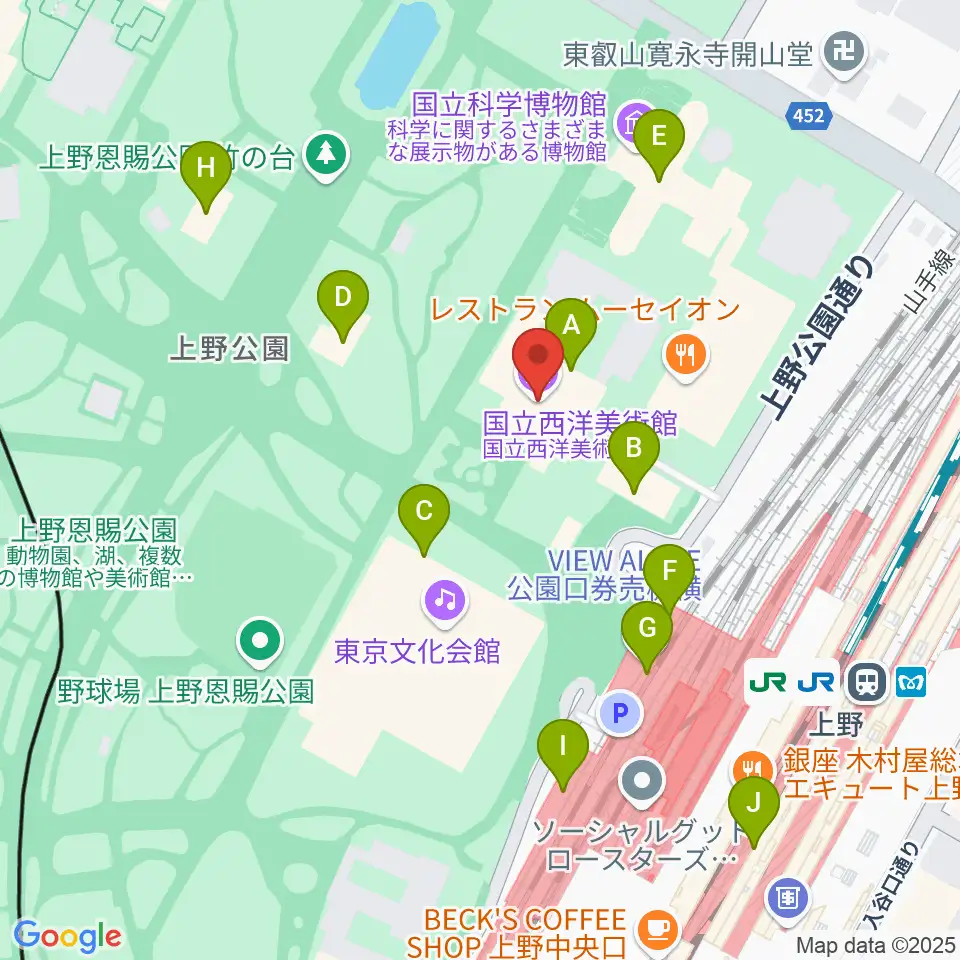 国立西洋美術館周辺のカフェ一覧地図