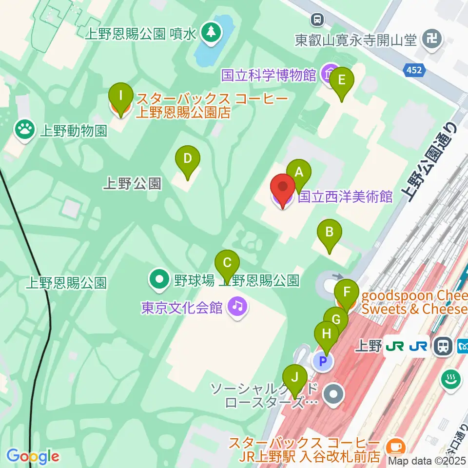 国立西洋美術館周辺のカフェ一覧地図