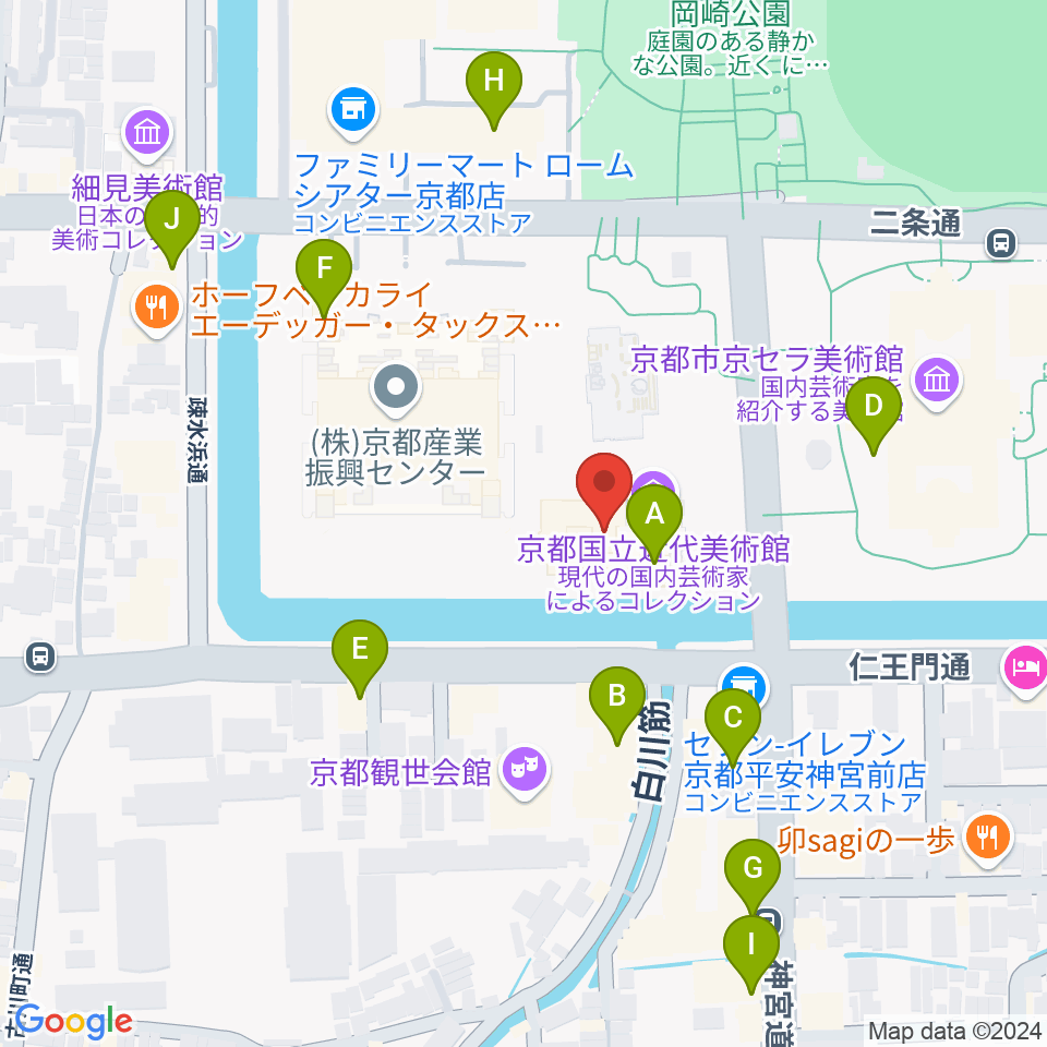 京都国立近代美術館周辺のカフェ一覧地図