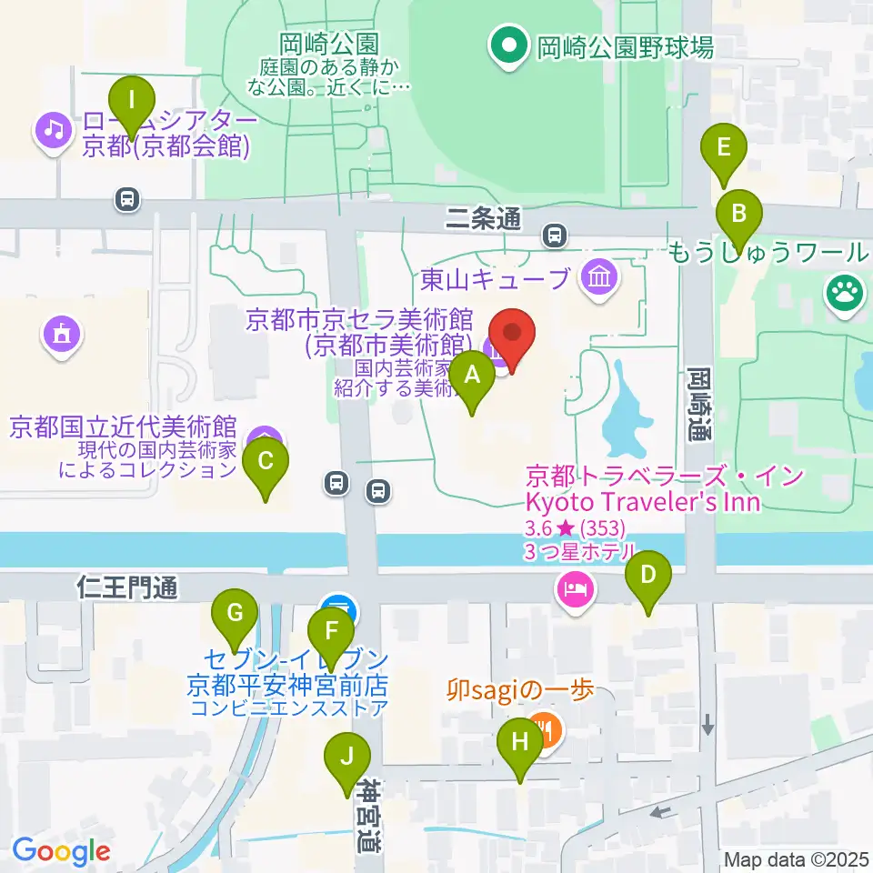 京都市京セラ美術館周辺のカフェ一覧地図
