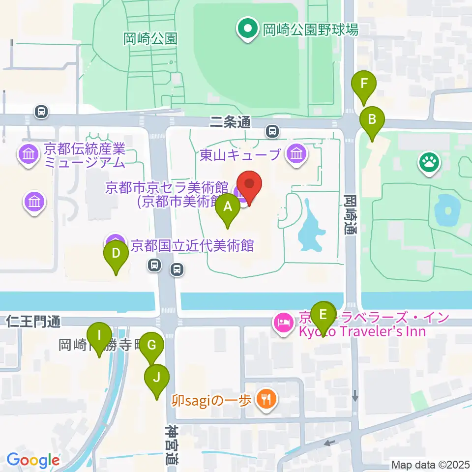 京都市京セラ美術館周辺のカフェ一覧地図